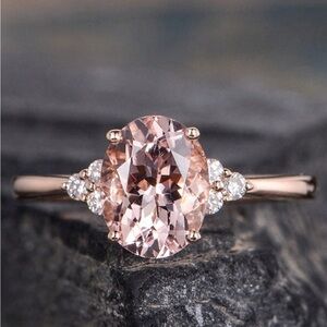 Elegant Promise Ring, Double Oval Shape, Pink Gemstone